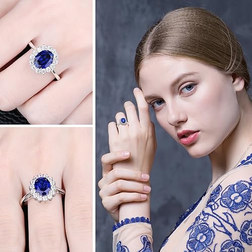 JewelryPalace Sapphire Halo Engagement Ring