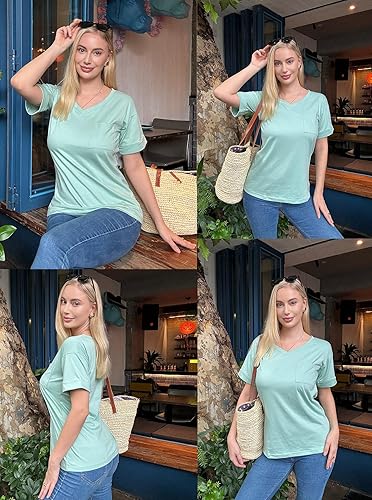 Aranmei 3-Pack Women's V-Neck Pocket Tees