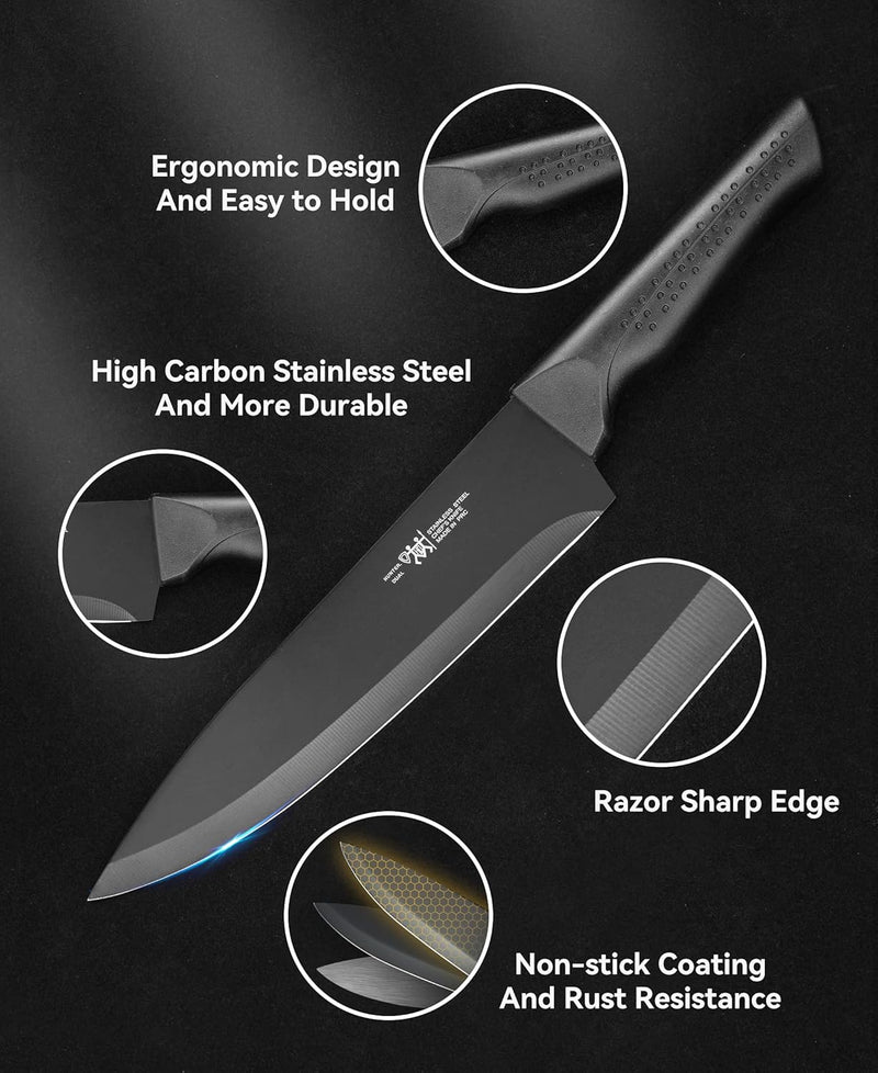 15-Piece Self-Sharpening Black Knife Set